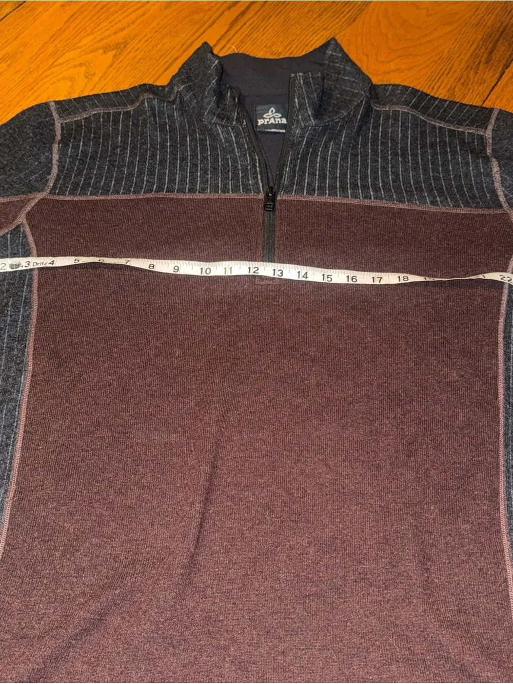 Prana Men's Brown and Charcoal Quarter-Zip Pullover Sweater wool blend